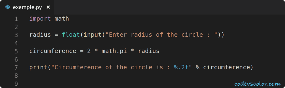 how to calculate the circumference of a circle in python