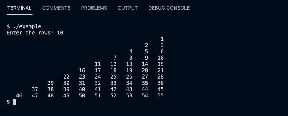 C++ program to print right-angled right-oriented pyramid of numbers ...