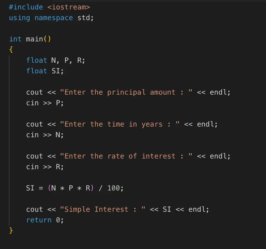 C Program To Find Simple Interest CodeVsColor