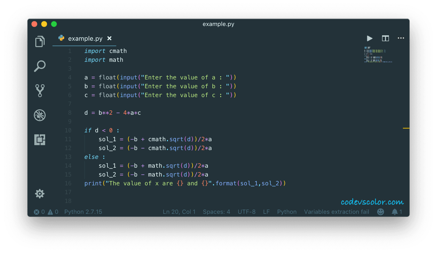 Python Example Program To Solve The Quadratic Equation CodeVsColor