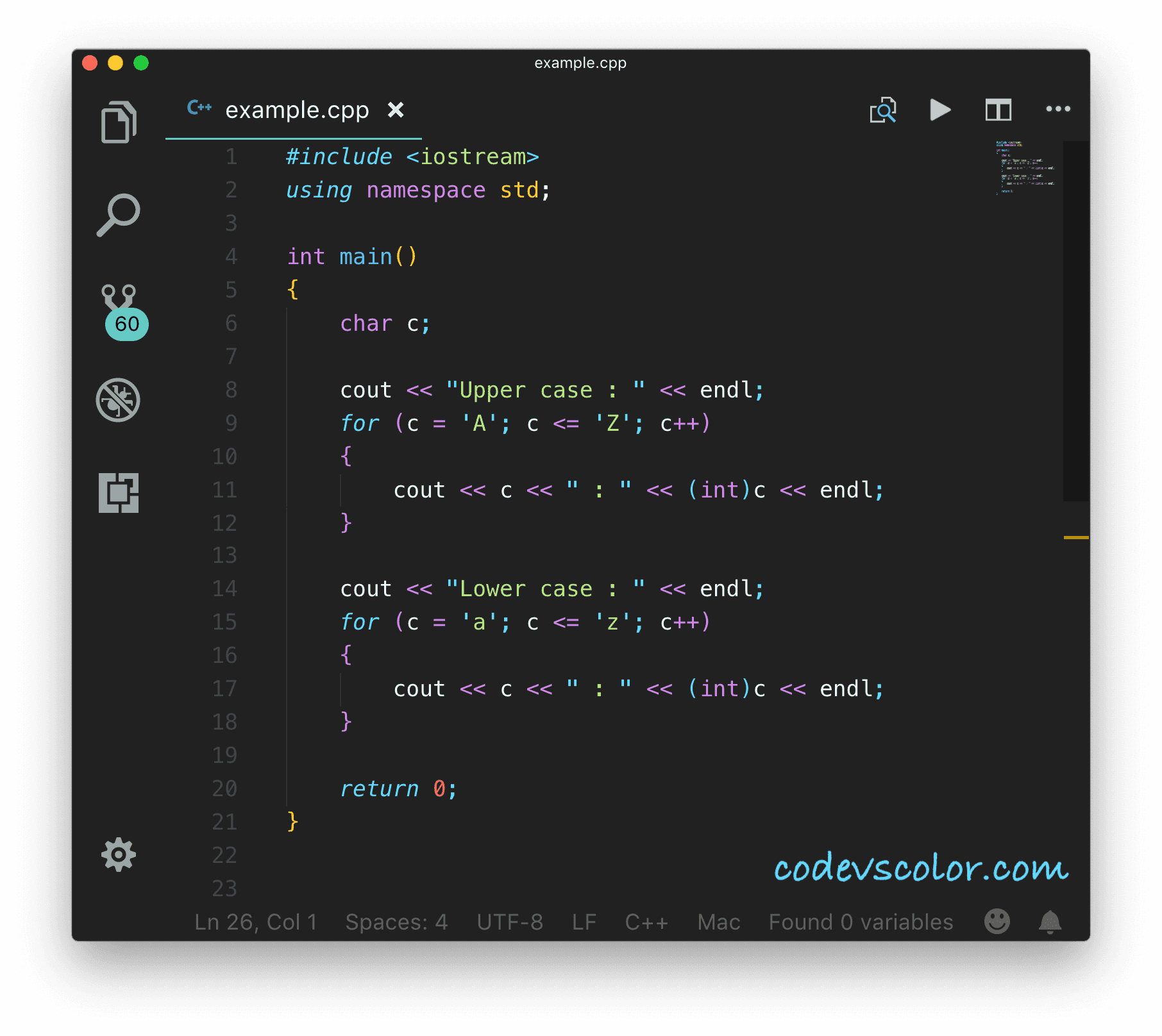 C Program To Print The ASCII Values Of All English Alphabets 