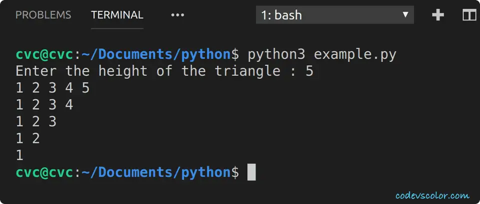python invert right angled triangle number